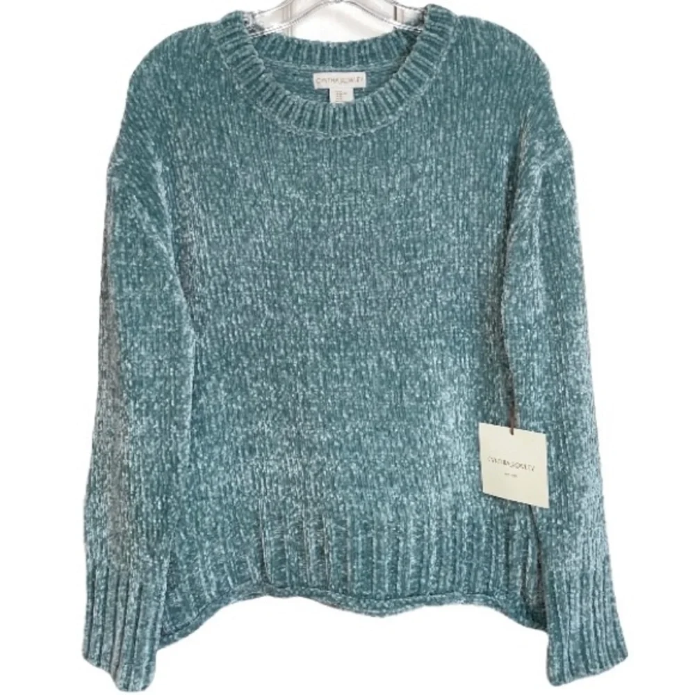 Soft Chenille Sweater Aqua Teal Turquoise Boxy Chunky Round Scoop Crew Neck XL - Picture 5 of 15